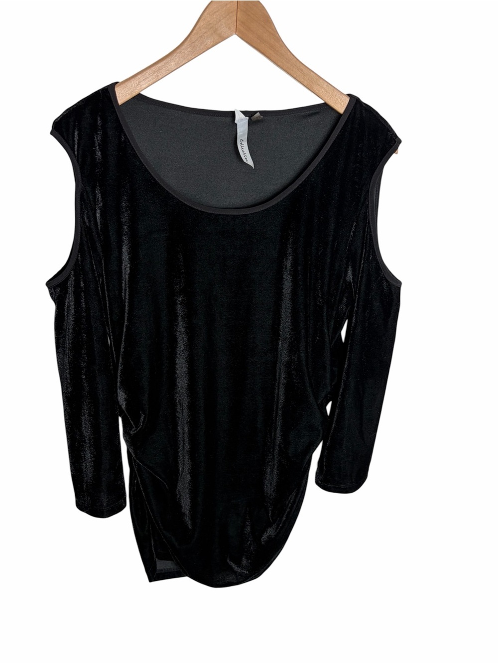 Black velour velvet goth cutout shoulder tunic blouse size M